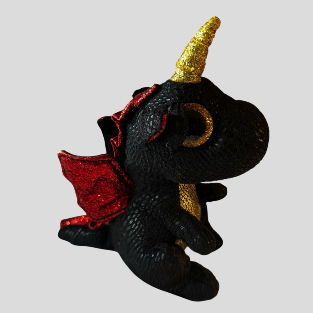 TY Beanie Boos Grindal Black Gold Sparkle Dragon Plush Toy 7” Tall Collectible